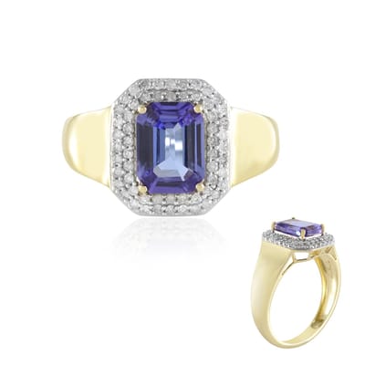 Cavill - Luxe 9K Geelgouden Ring met 1,575 ct AAA Tanzaniet en 0,261 ct Afrikaanse Diamanten - Achthoekige Paarse Edelsteen - Dames Sieraad