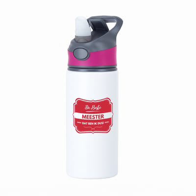 Hacebo® - De beste meester, dat ben ik dus waterfles met rietje roze - iemand die een meester is - beste ooit - werk - collega - school - verjaardagscadeau - kado - gift - geschenk - afscheidscadeau - welkomscadeau - water fles - 650ML