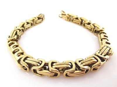RVS Koningsschakel armband Goudkleurig L 22 cm x Br 8 mm met ronde/vierkante schakels en motief.