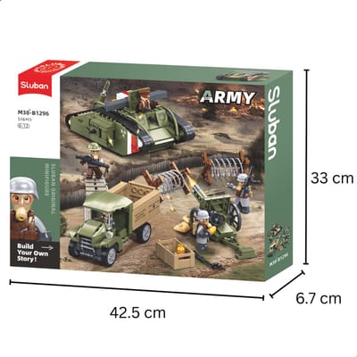 Sluban Army WWI Militaire set met Tank Mark V bouwspeelgoed - Constructiespeelgoed modelbouw - bouwdoos met 518 bouwstenen - M38-B1296 vanaf 6 jaar