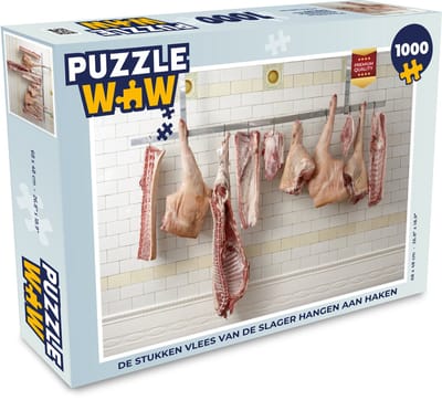 Puzzel De stukken vlees van de slager hangen aan haken - Legpuzzel - Puzzel 1000 stukjes volwassenen