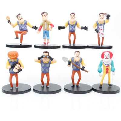 Nieuwe 8 Stuks Hello Neighbor My Mcfarlane Sleutelhanger Poppetje Ornament Mini Trendy Creatief Randmodel Kamer Ornament Cadeau gray