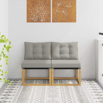 vidaXL - 2 - st - Buiten - Midden - Sofa - Massief - acaciahout - en - Textilene-stof