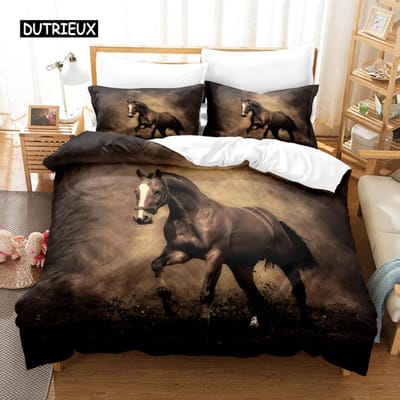 Dekbedovertrek Galopperend Paard Beddengoedset Dier Dekbedovertrek Zacht Dekbed Grasland Queen Size voor Decor Jongen Tieners Volwassen Slaapkamer EU single(135x200cm)