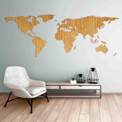 Wereldkaart van Hout - Bamboe - Large (150 x 60 cm) - Antarctica projectie - wanddecoratie - design - muurdecoratie hout