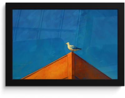 Poster in lijst - Fotolijst 30x20 cm - Posters - Meeuw - Gebouw - Lucht - Geschilderd - Posterlijst zwart - Decoratie - Wanddecoratie woonkamer - Muurdecoratie slaapkamer