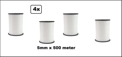 4x Krul lint wit 5mm x 500m - Krul lint kerst thema feest decoratie kado kado black and white verjaardag