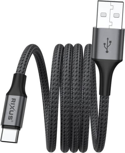 Rixus RXUC66AC Magnetic Charging Cord USB-A To USB-C 100cm 15W Black