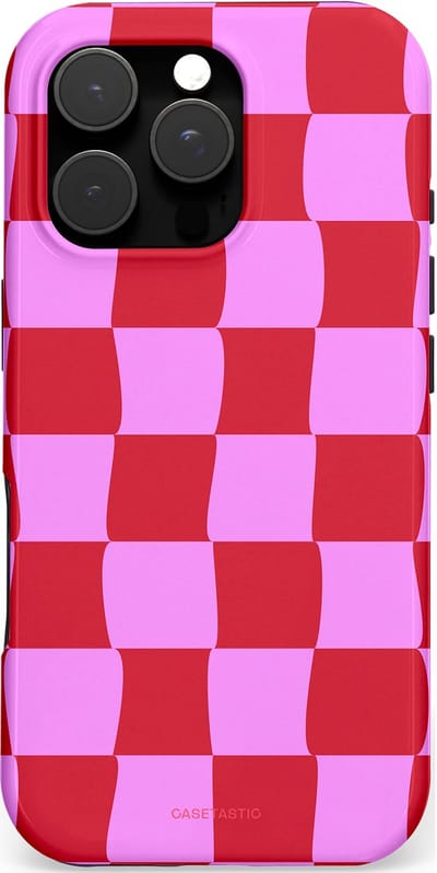 Casetastic hoesje geschikt voor Apple iPhone 16 Pro - MagSafe - Dubbellaagse bescherming - Dansend Ruitje - Fashion Case - Rood Lavendel Roze