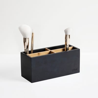 Organizer bamboe en zwart hout 4 vakken | Bureau bakje met vakjes | Make up opberger 21 x 8 x 9 cm