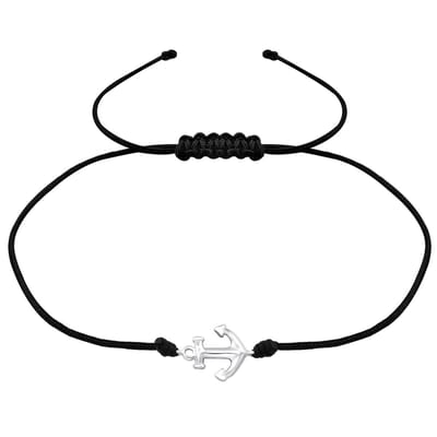 Anker armband donkerblauw koord 925 zilver - zilveren armband - anker armband - donkerblauw - koord armband