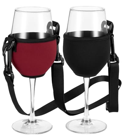 Dailygoods- Wijnglashouder - 2 Hangende Wijnglashouders - Neopreen - Waterdicht - Geschikt voor Glazen tot 8,5 cm - 92 cm Lengte - Drankhouder