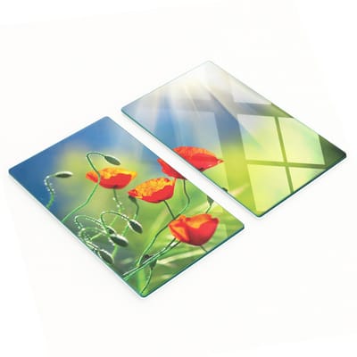 Decoratieve snijplanken van gehard glas met zon- en klaproosmotief, 2x30x52 cm