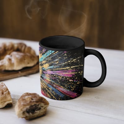 Magische Mok - Foto op Warmte Mokken - Koffiemok - Explosie - Goud - Kleurrijk - Abstract - Magic Mok - Beker - 350 ML - Theemok