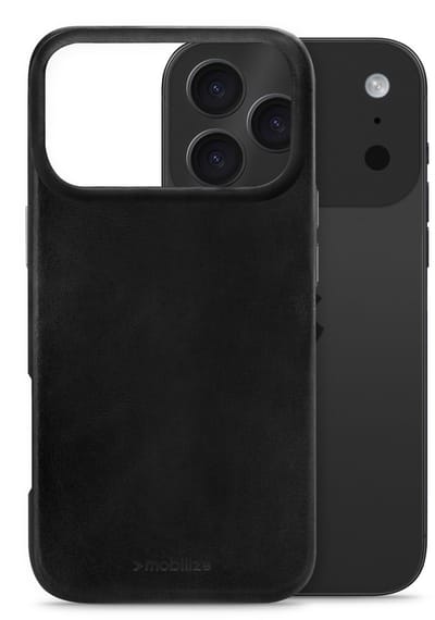 Mobilize Hoesje geschikt voor Apple iPhone 17 Pro Max MagSafe Telefoonhoesje Echt Leer | Mobilize Premium Backcover | Geschikt voor MagSafe | Geschikt voor Draadloos Opladen met Magnetische Ring | Geschikt voor MagSafe Case - Zwart