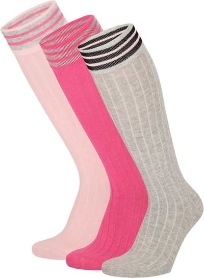 Apollo - Kniesokken - Girls - 3-pack - Grijs - Roze - Lichtroze - Gestreept - Maat 23/26