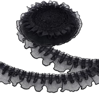 Dailygoods- Kantband Dubbellaags 10 Yards - Gotische Bloemen - Bruiloft - Polyester Stof - 6 cm Breed - Zwart