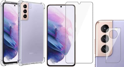 Hoesje geschikt voor Samsung Galaxy S21 FE - Anti Shock Proof Siliconen Back Cover Case Hoes Transparant - Tempered Glass Screenprotector - Camera Lens Protector