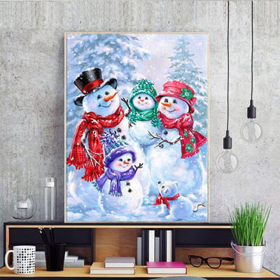 Borduurpakketten Kruissteek Sneeuwman Schilderachtig Katoenen Garen Schilderen Doe-het-zelf Naaldwerk 20X30 gray