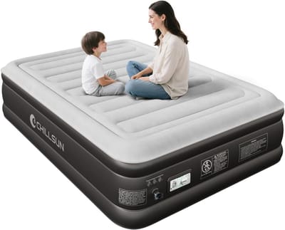 Opblaasbare Matras met Eigen Pomp - 190 x 137 x 46 cm - Gevlokt Oppervlak - Inclusief Draagtas