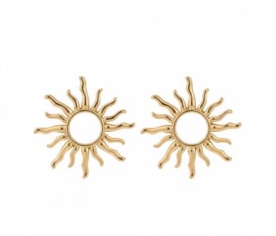 Goudkleurige oorbellen voor dames – oorstekers met zon design – ronde oorbellen met stralend motief