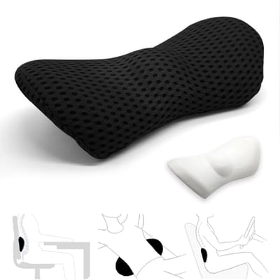 Lendenkussen, Lendensteunkussen Ergonomisch traagschuim lendenkussen, verlicht rugpijn, ademend en afneembaar en wasbaar, Kussen onderrugkussen voor bureaustoelen, autostoelen (zwart)