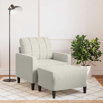 vidaXL - Fauteuil - met - voetenbank - 60 - cm - fluweel - crèmekleurig