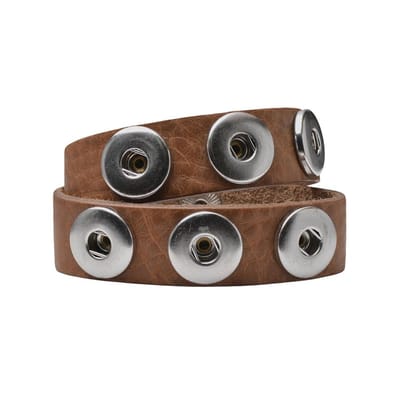 Quiges - Leren Drukknoop Armband 18mm Bruin 39 - 41cm - EBM133