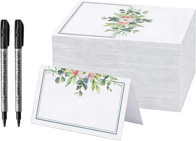 60 Stuks Tafelaanwijskaarten met 2 Metallic Markers, Groene Blad Naamkaartjes voor Tafelinstellingen, Geschikt voor Bruiloften, Verjaardagsfeesten en Evenementen