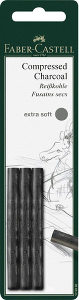 Faber-Castell houtskool - Pitt Monochrome - geperst - extra soft - 3 stuks blister - FC-129996