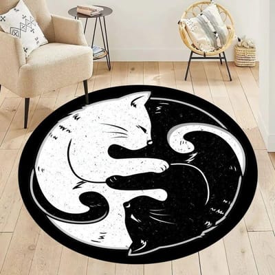 Yin en Yang Kat Rond Tapijt voor Woonkamer Slaapkamer Decoratie Antislip Kinderkamer Kruipvloermat Populair Cirkelvormig Tapijt 40x40cm