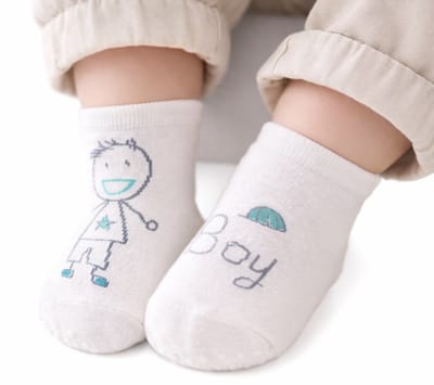 Baby Sokjes Jongen - Boy I Met Anti-Slip Onderkant I Katoenen Sokjes I Voor I Voor 12-24 maanden I Wit I 1 Paar