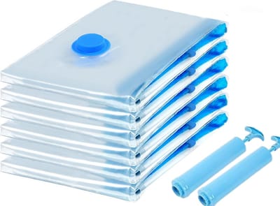 vacuumzakken-vacuumzakken kleding-Vacuümcompressiezakken - met twee handpompen - Grote ruimtebesparende zakken - Bespaar 80% ruimte in kleding - Vacuümzakken voor kleding, dekbedden, dekens, beddengoed - voor kastopslag (6 stuks - 80*110)