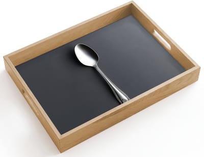 Dienblad hout 40x30 cm - Schootdienblad - Zilver - Metaal - Lepel - Borrelplank rechthoek - Plateau dienbladen