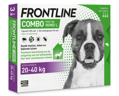 Frontline Combo Spot On Anti Vlooien en Teken Druppels Hond L - 2 x 3 pipetten - Voordeelverpakking