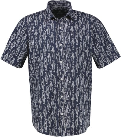 LERROS Overhemd met korte mouwen en all-over print in maritieme stijl , Maat: 3XL , Kleur: CLASSIC NAVY , 99% katoen, 1% elastaan