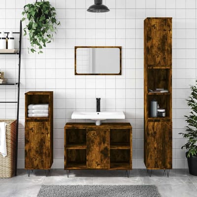 vidaXL - Badkamerkast - 30x30x100 - cm - bewerkt - hout - gerookt - eikenkleurig
