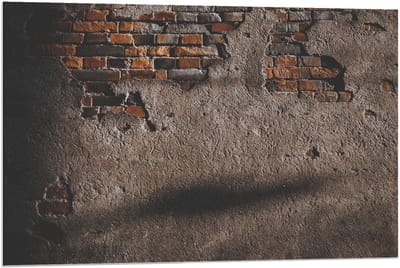 Dibond - Gipsmuur van Bakstenen - 90x60cm Foto op Aluminium (Met Ophangsysteem)