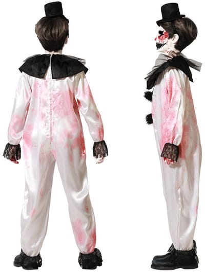 Atosa Horror Clown verkleed kostuum Pierrot - zwart/wit - voor kinderen - mime speler 128