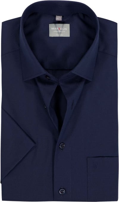 MARVELIS comfort fit overhemd - korte mouw - structuur - donkerblauw - Strijkvrij - Boordmaat: 41 (EU maat: L)