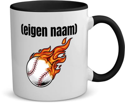 Akyol - honkbal vuur met eigen naam koffiemok - theemok - zwart - Honkbal - atleten - iemand die houdt van honkbal - verjaardag - cadeau - kado - 350 ML inhoud