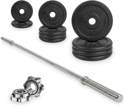 VirtuFit Gietijzeren Halterset - 40 kg - Incl. Halterstang, Halterschijven en Veerclipsluitingen