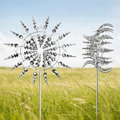 Windmolen Metaal - Tuindecoratie Windspel - Tuin Verfraaien - 360 Graden Rotatie - 30 x 30 cm - Zilverkleurig