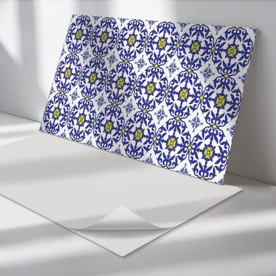 Wallfluent Vinyl Wandpaneel - Patroon met bloemmotieven Zelfklevend Wandpaneel - 100 cm x 50 cm - Blauw PVC wandpaneel - Set van 1 - Rechthoekig Wandbekleding Vinyl - Patroon Wandpaneel - PVC Muurpaneel - Wandpaneel Keuken en Badkamer