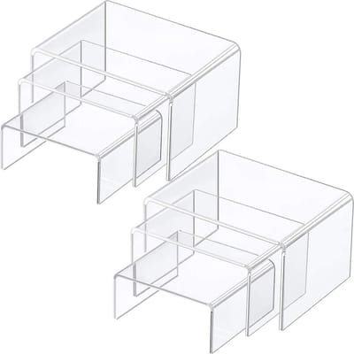 GELLDG 2 Stuks Trapsgewijze Presentatiestander - U-vormige Display Risers - Acryl Presentatiestandaards in 3 Maten - Geschikt voor Sieraden en Accessoires - Duurzaam Kunststof Materiaal - Complete Set voor Professionele Weergave