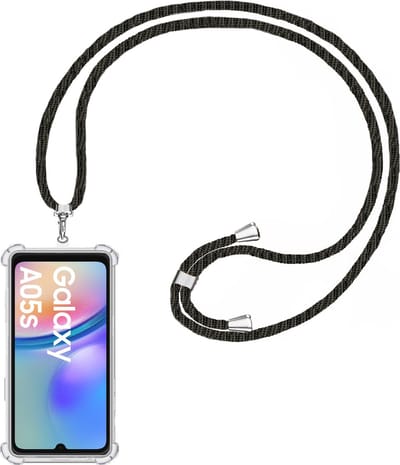 Telefoonkoord + Hoesje Geschikt voor Samsung Galaxy A05s - Lengte Verstelbaar - Telefoonketting - Shock Proof Case - Zwart
