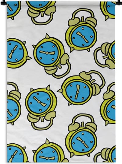 Wandkleed - Wanddoek - Wekker - Patroon - Cartoon - Slapen - 60x90 cm - Wandtapijt