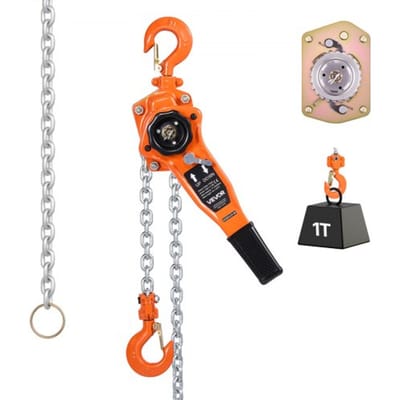 VEVOR Hefboomtakel, Capaciteit 1 Ton, Handkettingtakel, Hefvermogen 3 M, G80-Gelegeerd Stalen Ketting met Mechanische Dubbele Palrem, Rateltakel met 360° Draaibare Haken, Takel voor Magazijn, Bouw en Garage