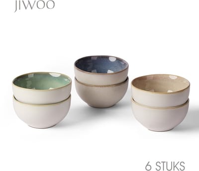 Set van 6 Kommen (Ø13,5cm / 580ml) Ontbijtkommen, Mueslikom, Dipschaaltjes, Soepkom, dubbel reactief glazuur, serviesset 6 persoons, Geschikt voor restaurants, familiefeesten, banketten en picknicks, Magnetron-vaatwasserbestendig, Keramiek