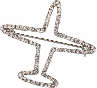Fako Bijoux® - Broche Vliegtuig Kristal - Strass - 43x38mm - Zilverkleurig
